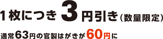 1枚につき2円引き(数量限定)
通常62円の年賀はがきが60円に
